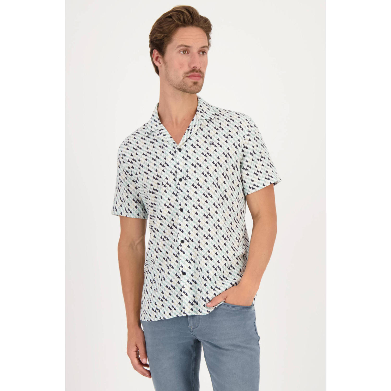 GABBIANO regular fit overhemd met all over print sea green