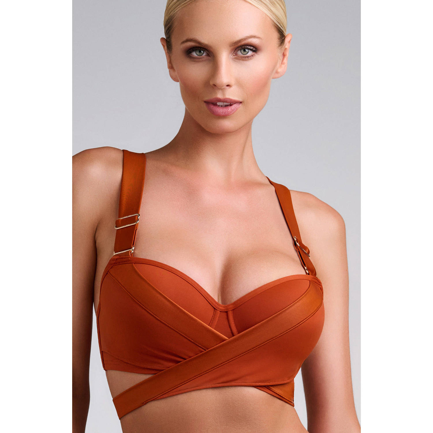 Marlies Dekkers cache coeur plunge balconette bikini top wired padded burnt orange