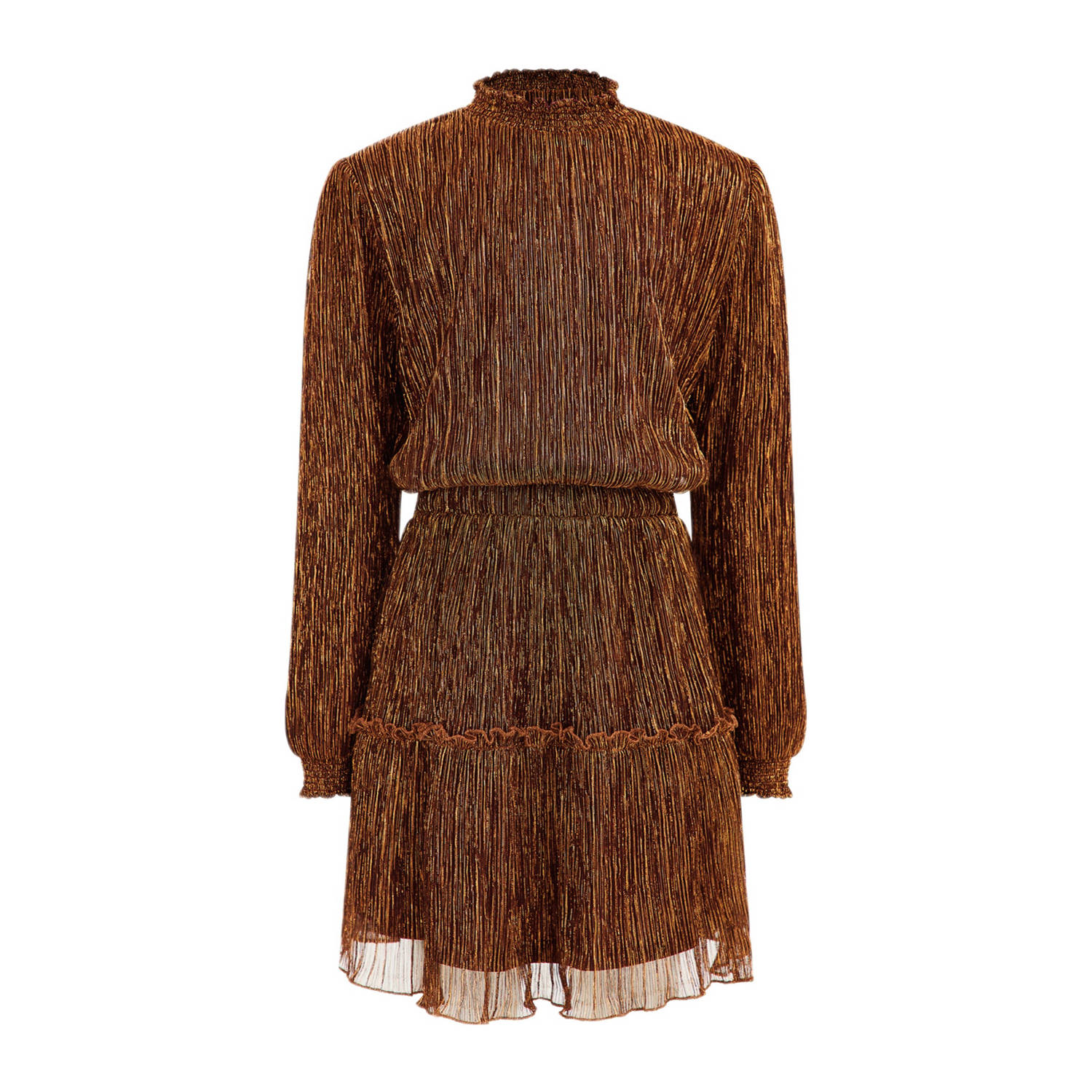 WE Fashion semi-transparante jurk met glitters bruin Meisjes Polyester Ronde hals 110 116