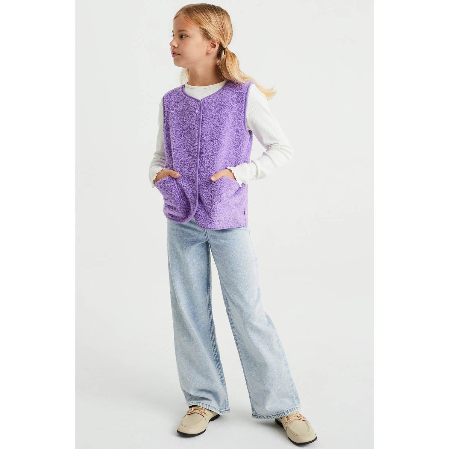 WE Fashion gilet paars Meisjes Polyester Ronde hals 122 128