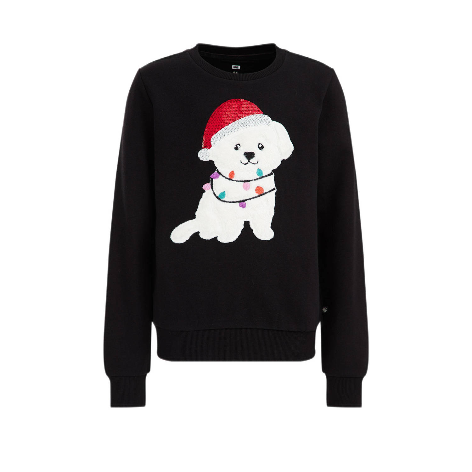 WE Fashion sweater met printopdruk en pailletten zwart wit rood Printopdruk 110 116