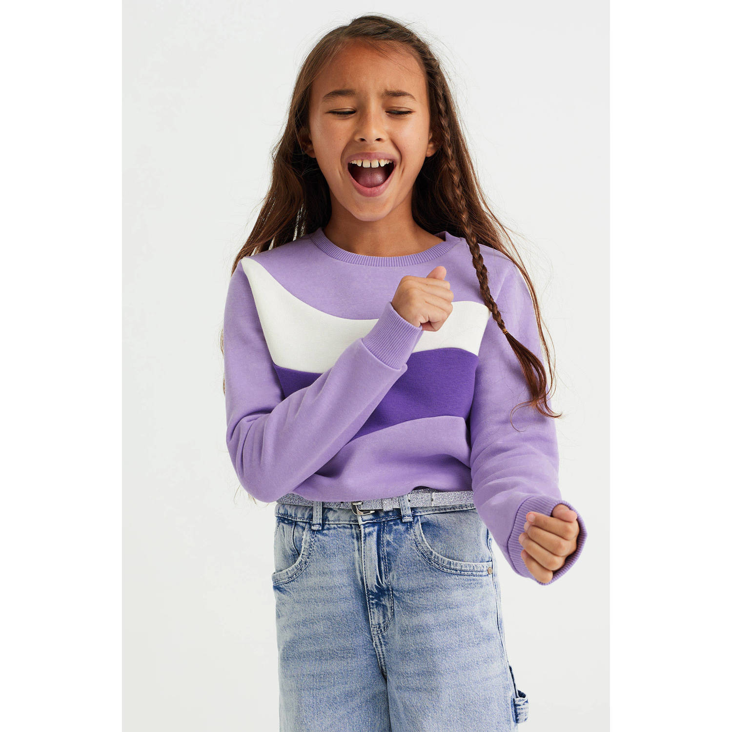 WE Fashion sweater lila paars wit Meerkleurig 110 116
