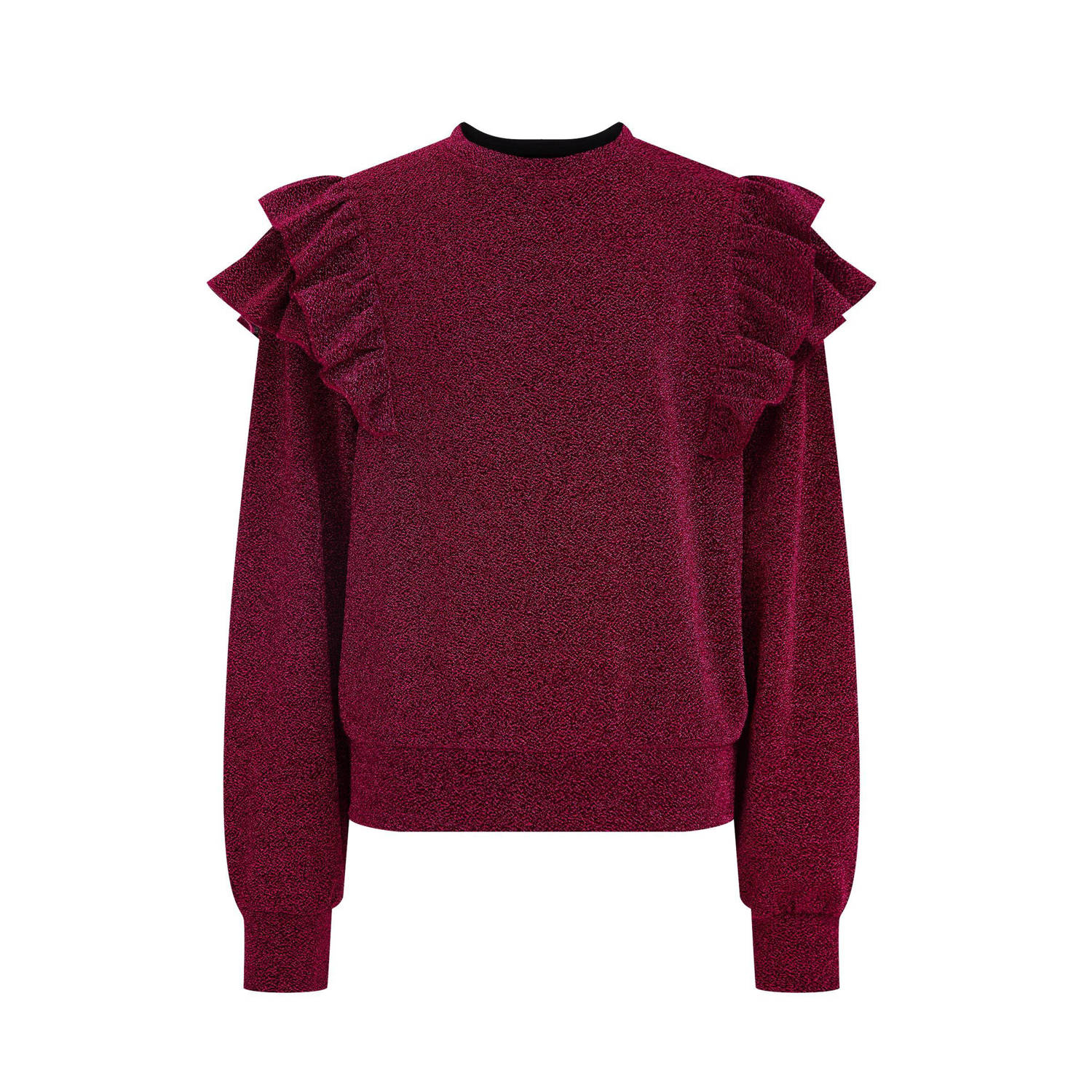 WE Fashion sweater met ruches donkerrood 110 116
