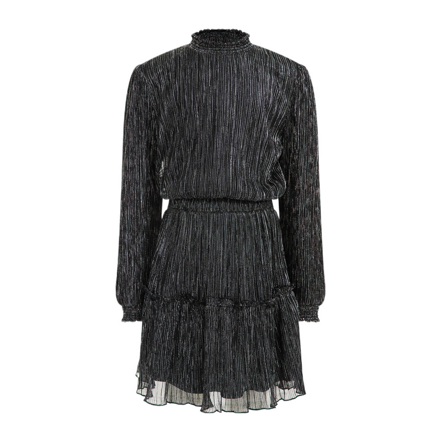 WE Fashion semi-transparante jurk met glitters zwart zilver Meisjes Polyester Ronde hals 110 116