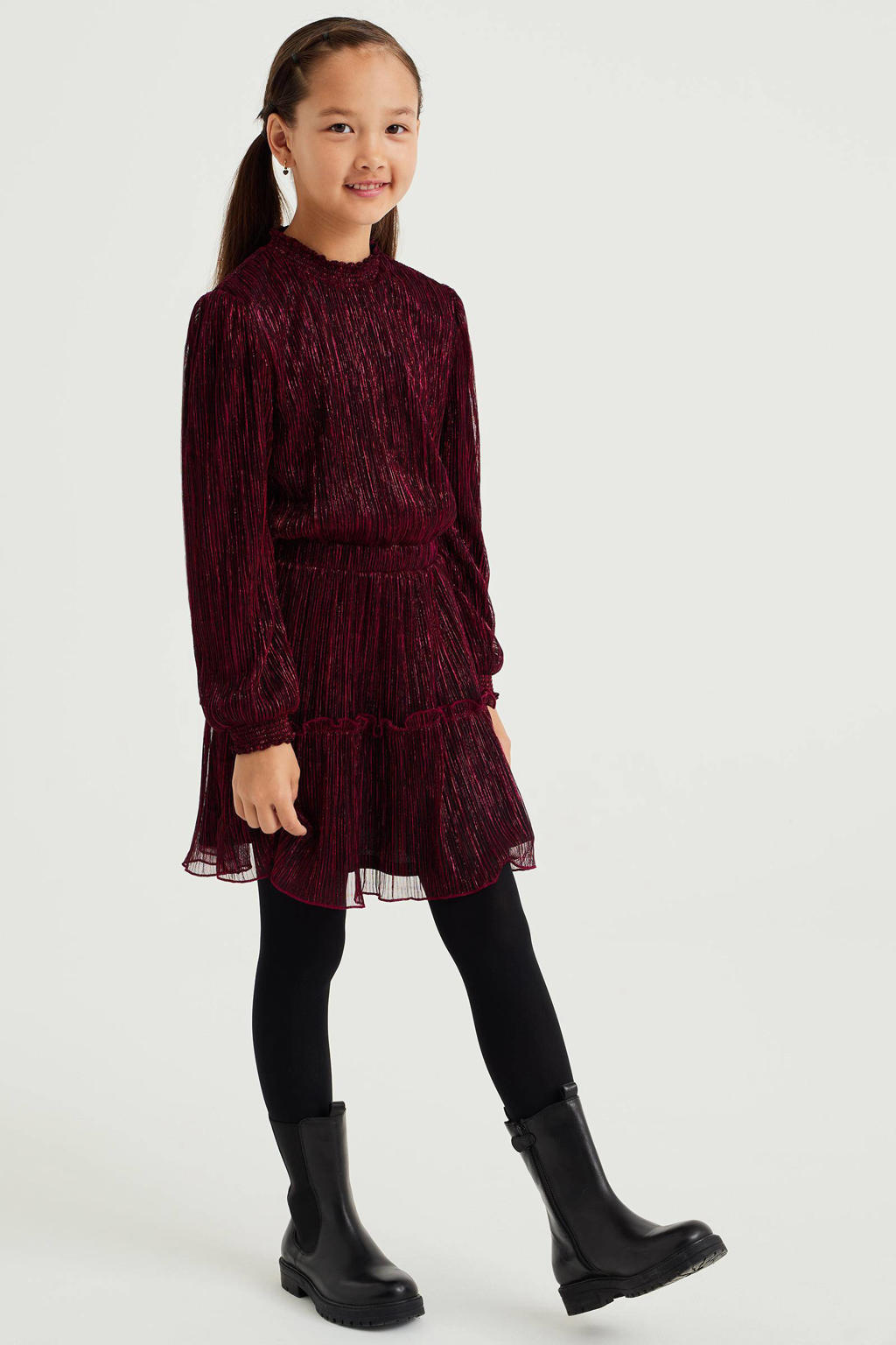 WE Fashion semi-transparante jurk met glitters rood/zwart