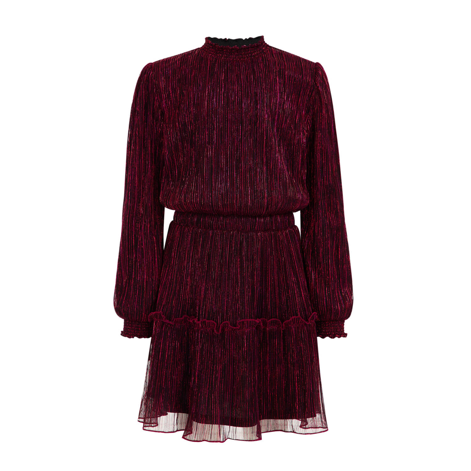 WE Fashion semi-transparante jurk met glitters rood zwart Meisjes Polyester Ronde hals 110 116