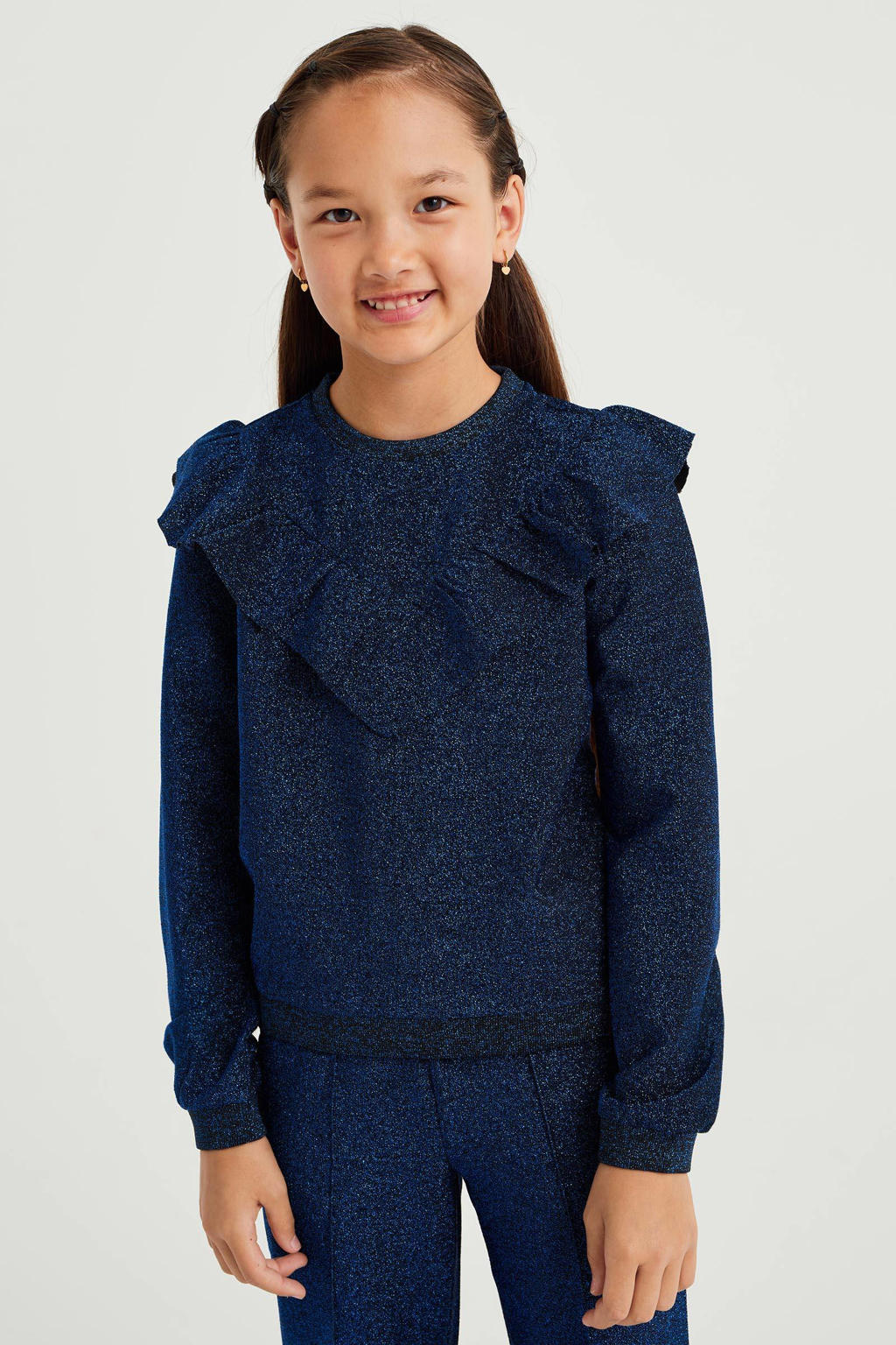 WE Fashion sweater met glitters donkerblauw wehkamp