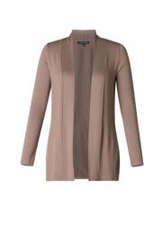 thumbnail: Taupe dames Base Level Curvy vest met effen, lange mouwen en openvallende hals