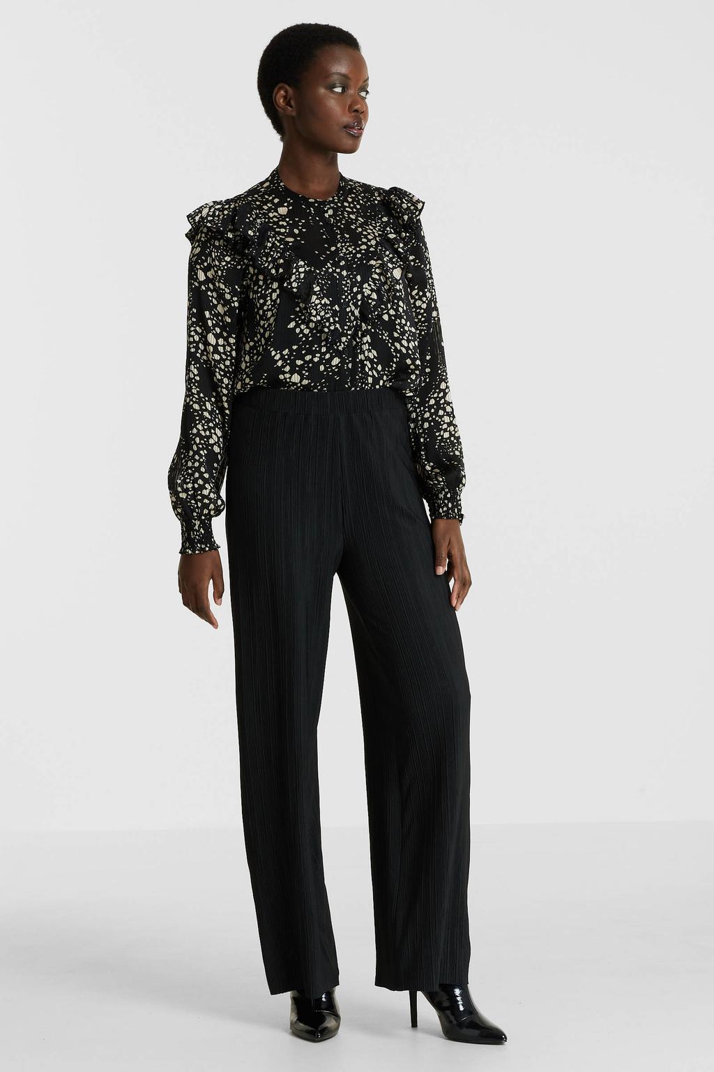 Imagine plisse wide leg broek zwart
