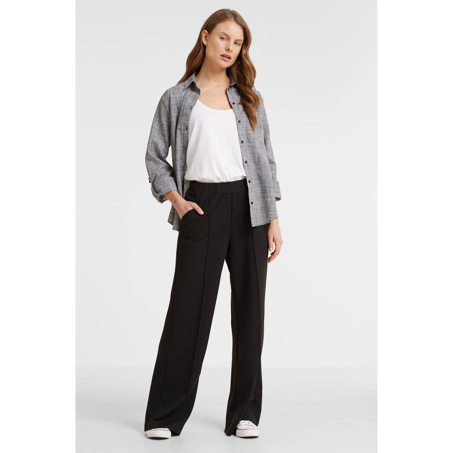 Anytime wide leg pantalon zwart