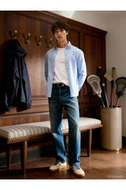 thumbnail: Blauwe heren Tommy Jeans slim fit overhemd van katoen met logo dessin, lange mouwen en klassieke kraag