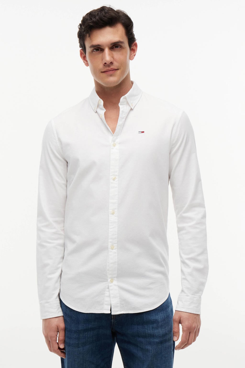 Tommy Jeans slim fit overhemd met katoen wit