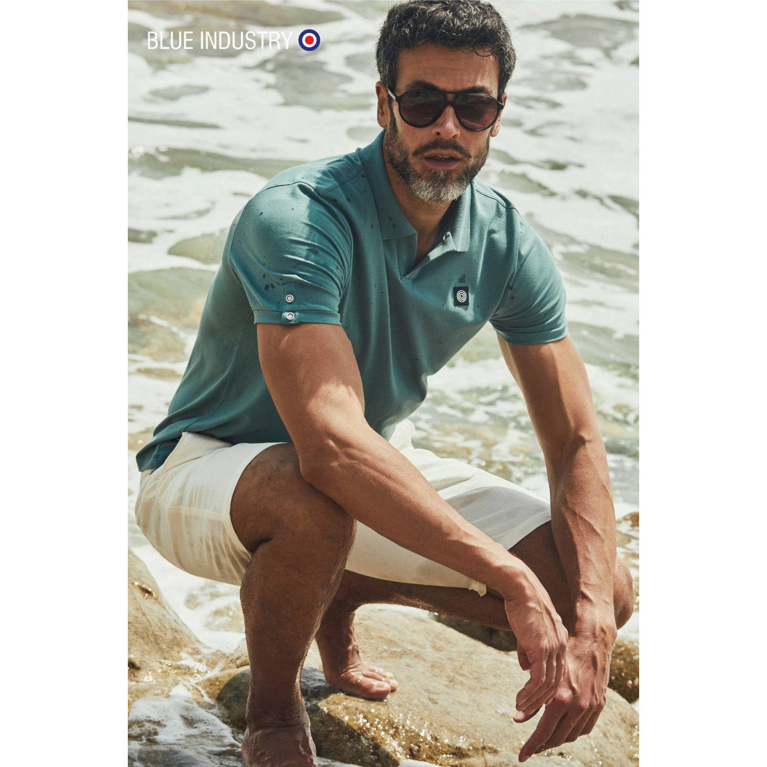 Blue Industry polo met logo petrol