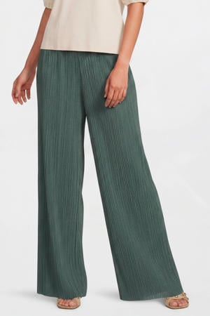plisse wide leg broek khaki