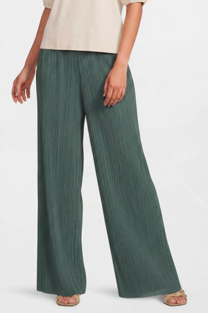 plisse wide leg broek khaki