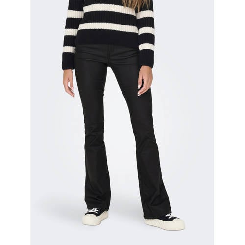 ONLY coated flared broek ONLBLUSH zwart afbeelding