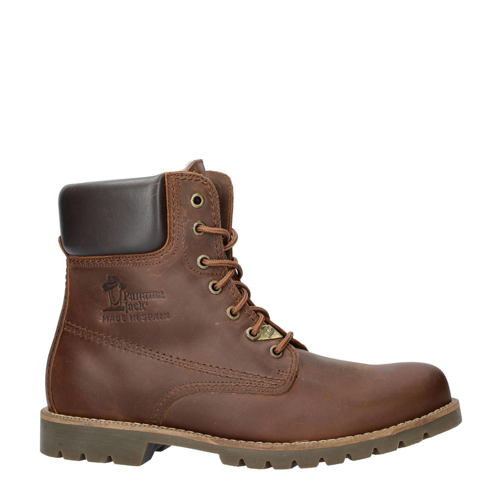 Bruine heren Panama Jack Panama 03 gevoerde leren veterboots