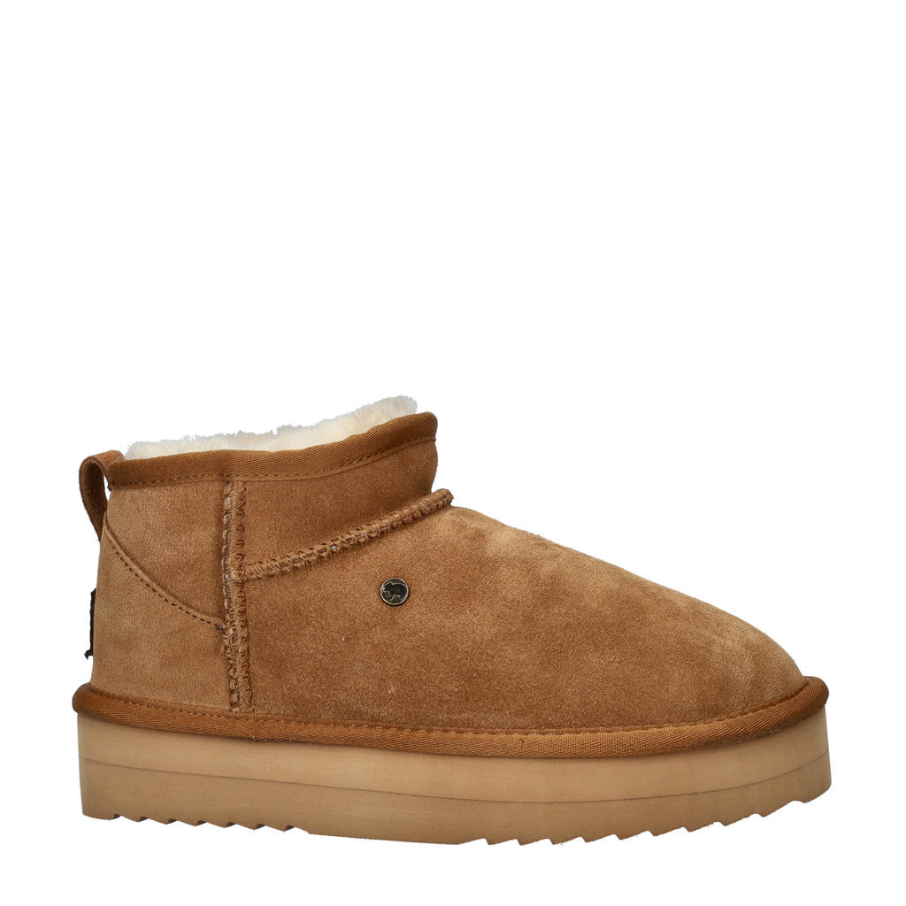 Cognackleurige dames Warmbat Australia Durack Plateau suède enkelboots
