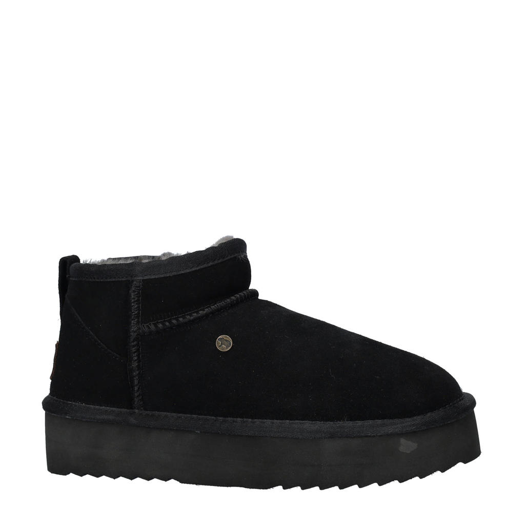 Zwarte dames Warmbat Australia Durack Plateau suède enkelboots