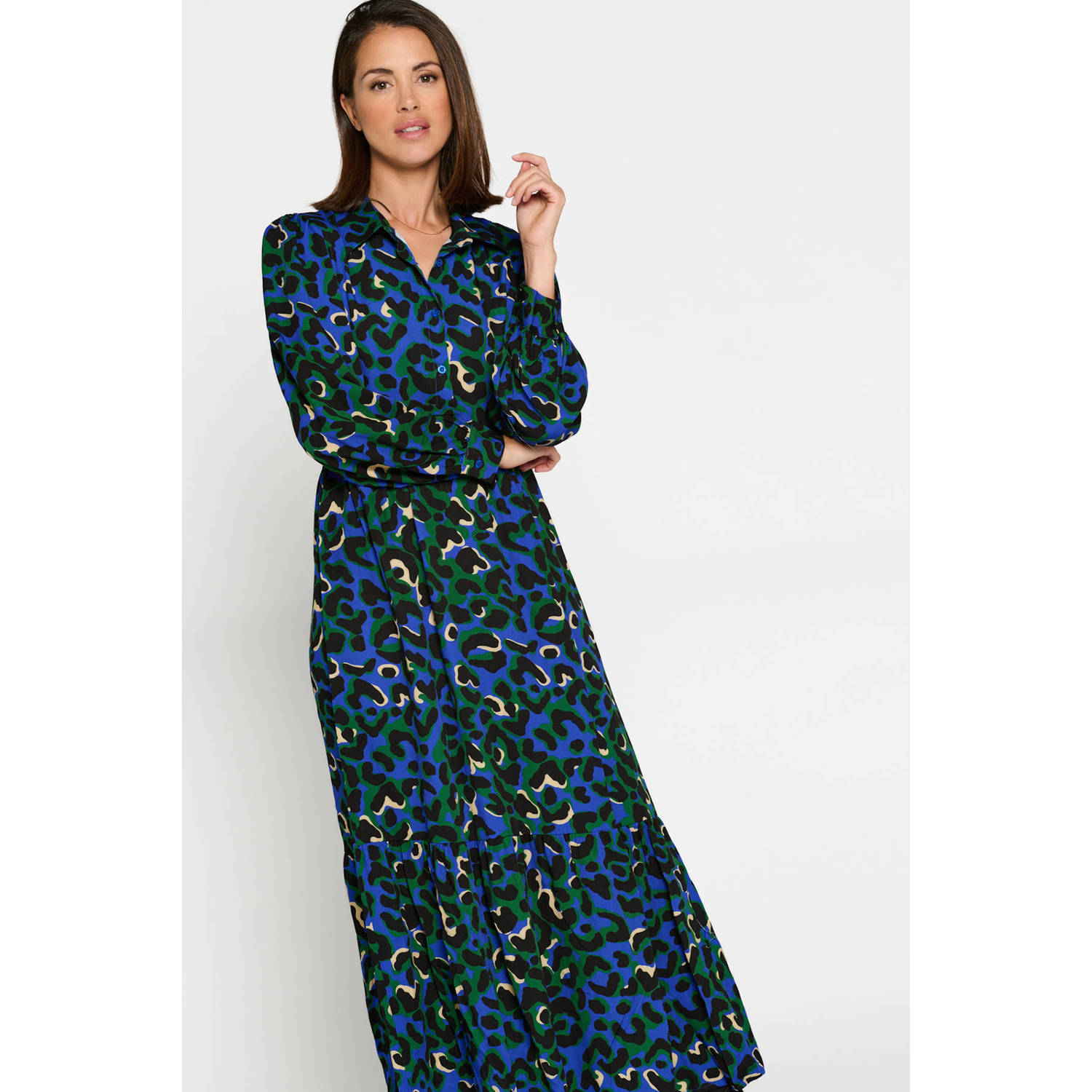 LOLALIZA maxi blousejurk met dierenprint blauw