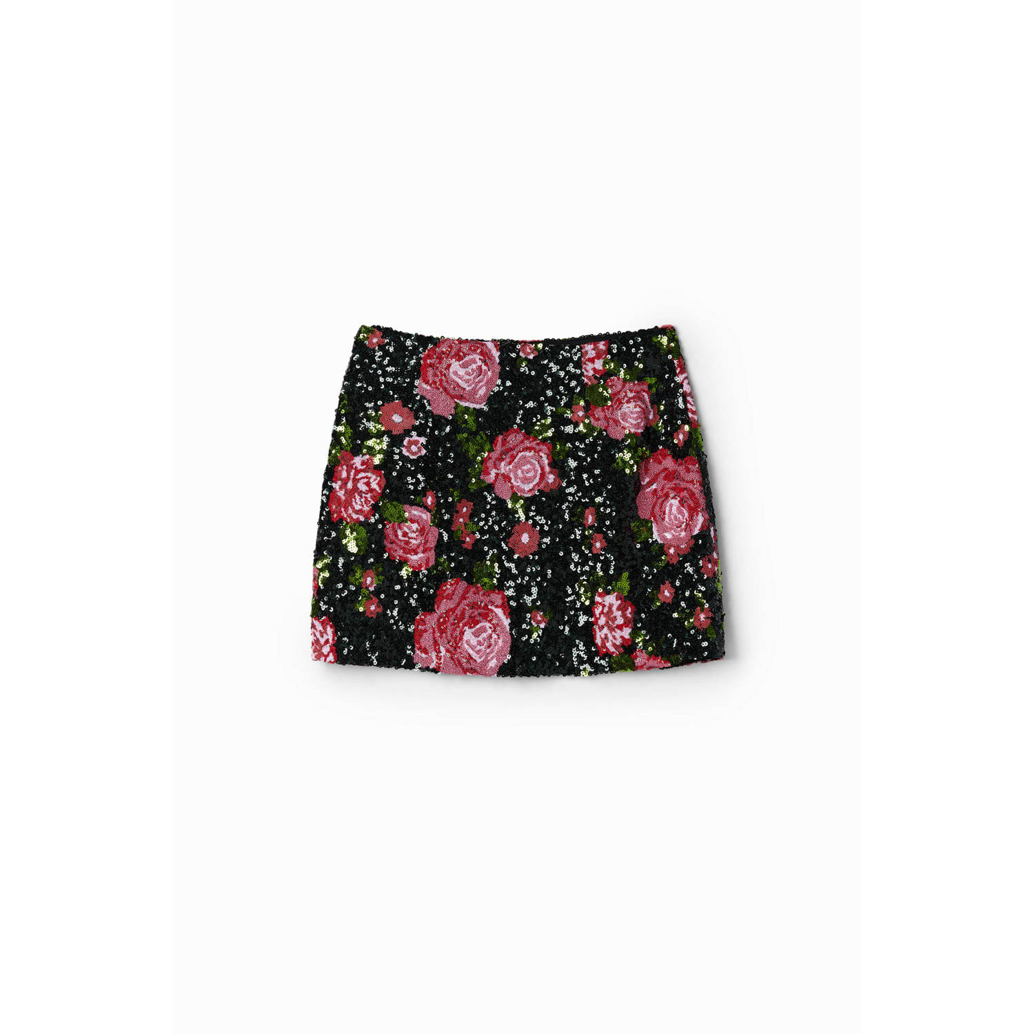 Desigual gebloemde mini rok zwart roze