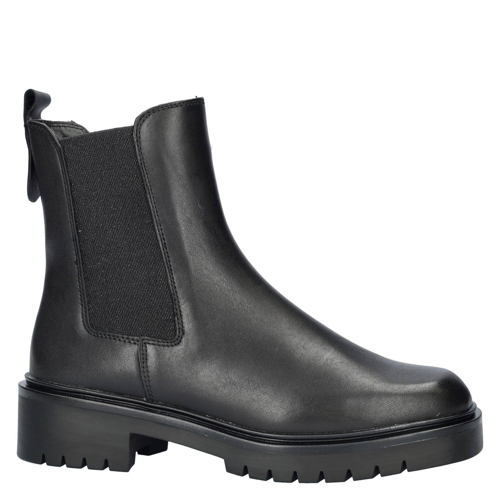 gevoerde leren chelsea boots zwart