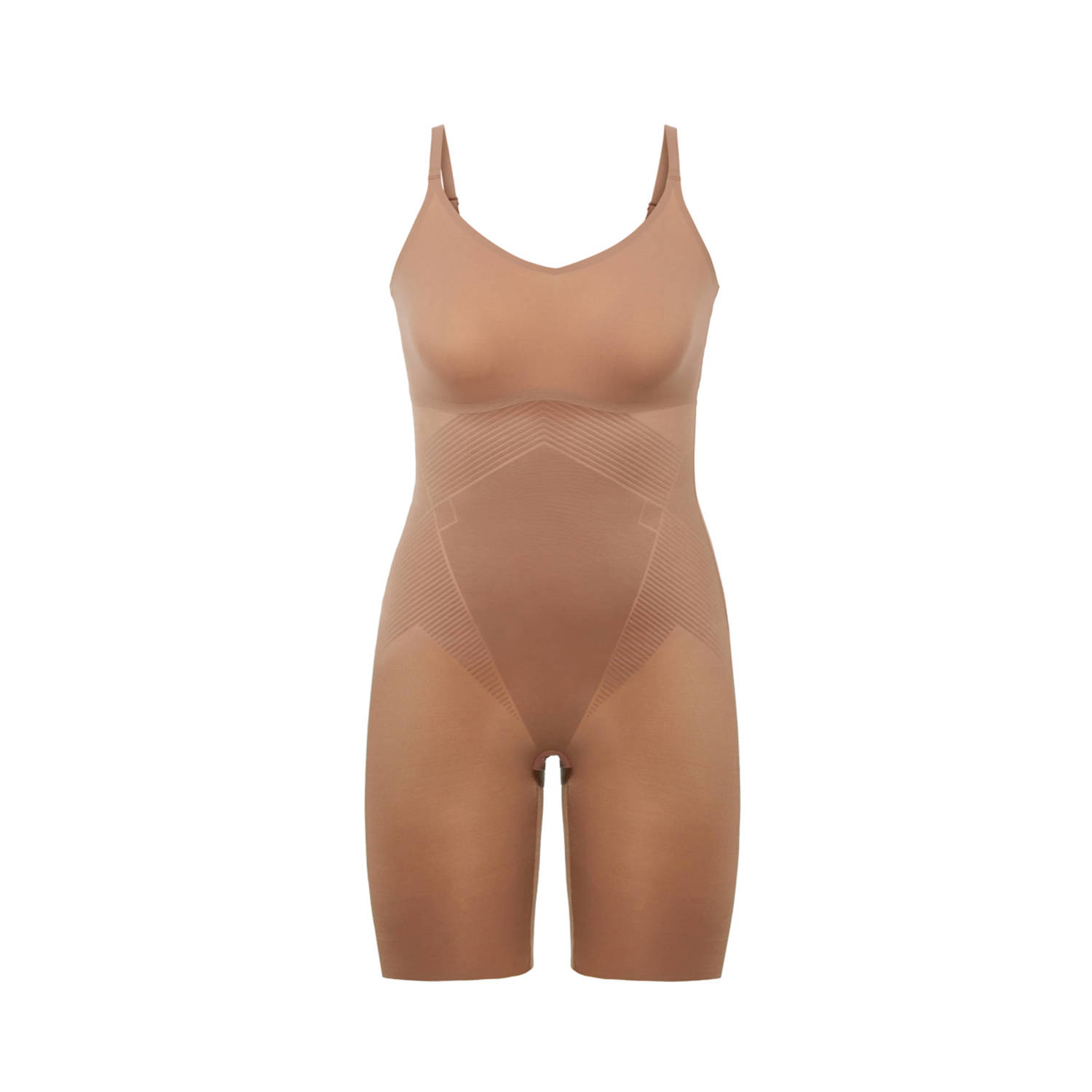SPANX Thinstincts 2.0 medium corrigerende Closed-Bust Mid-Thigh bodysuit donkerbeige
