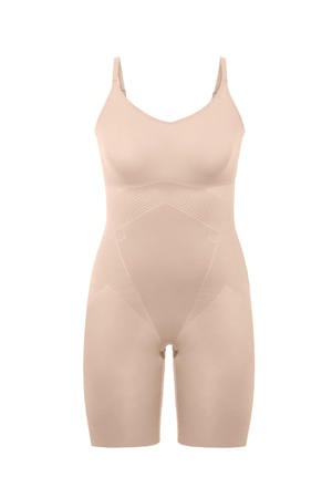 medium corrigerende Closed-Bust Mid-Thigh bodysuit beige