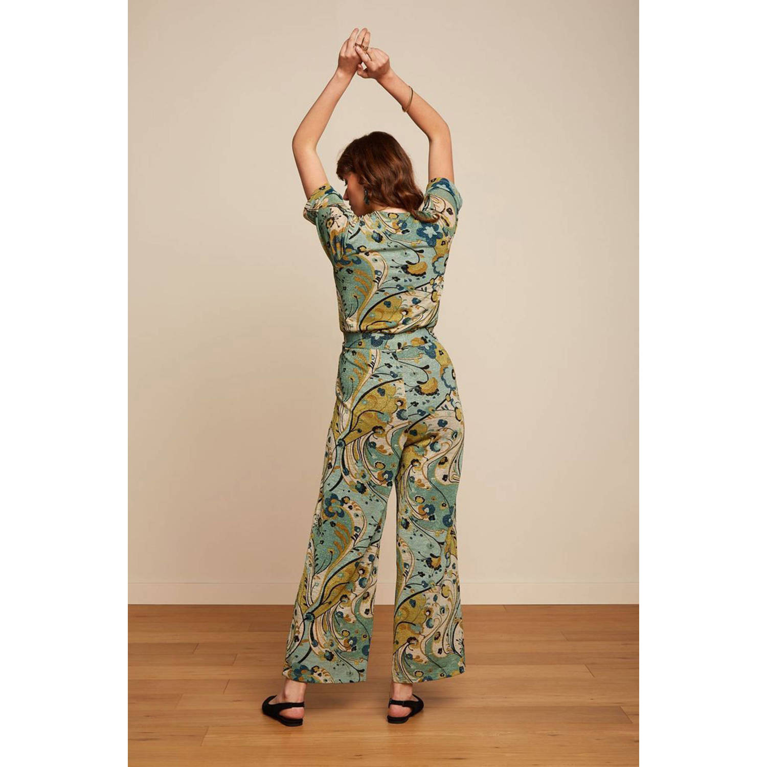 King Louie jumpsuit Zita Jumpsuit Frenzy met all over print groen creme