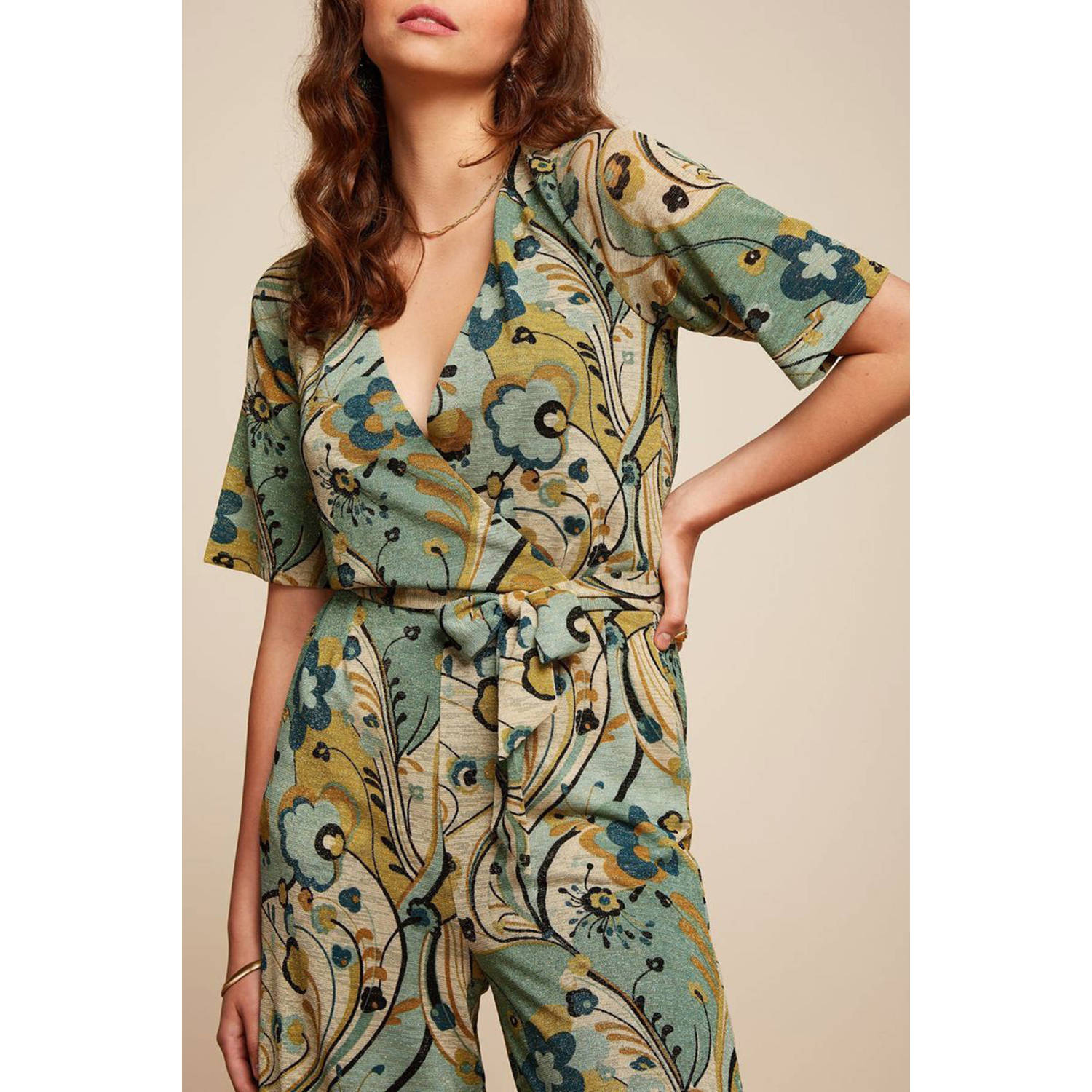King Louie jumpsuit Zita Jumpsuit Frenzy met all over print groen creme