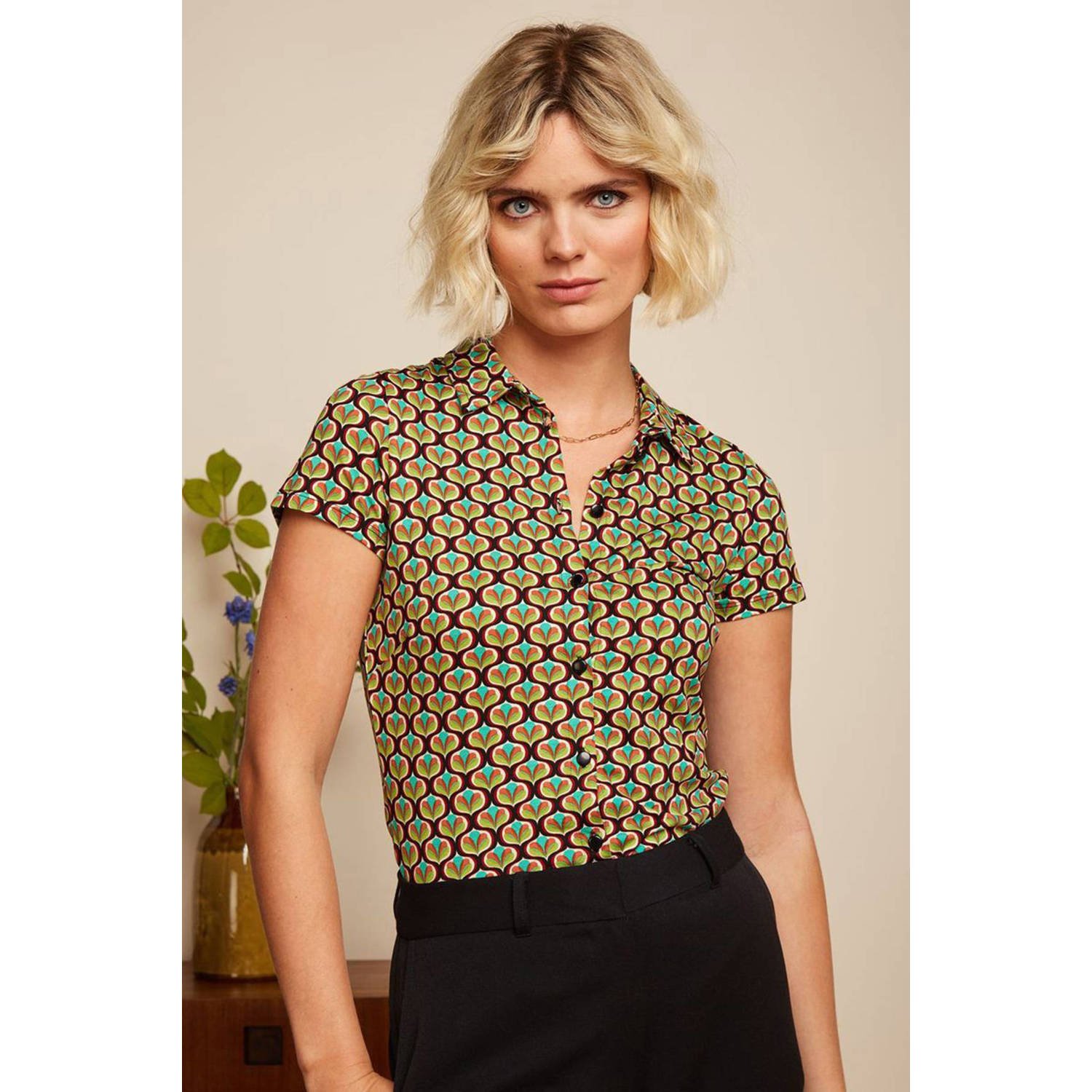 King Louie top Blouse Indy met grafische print groen