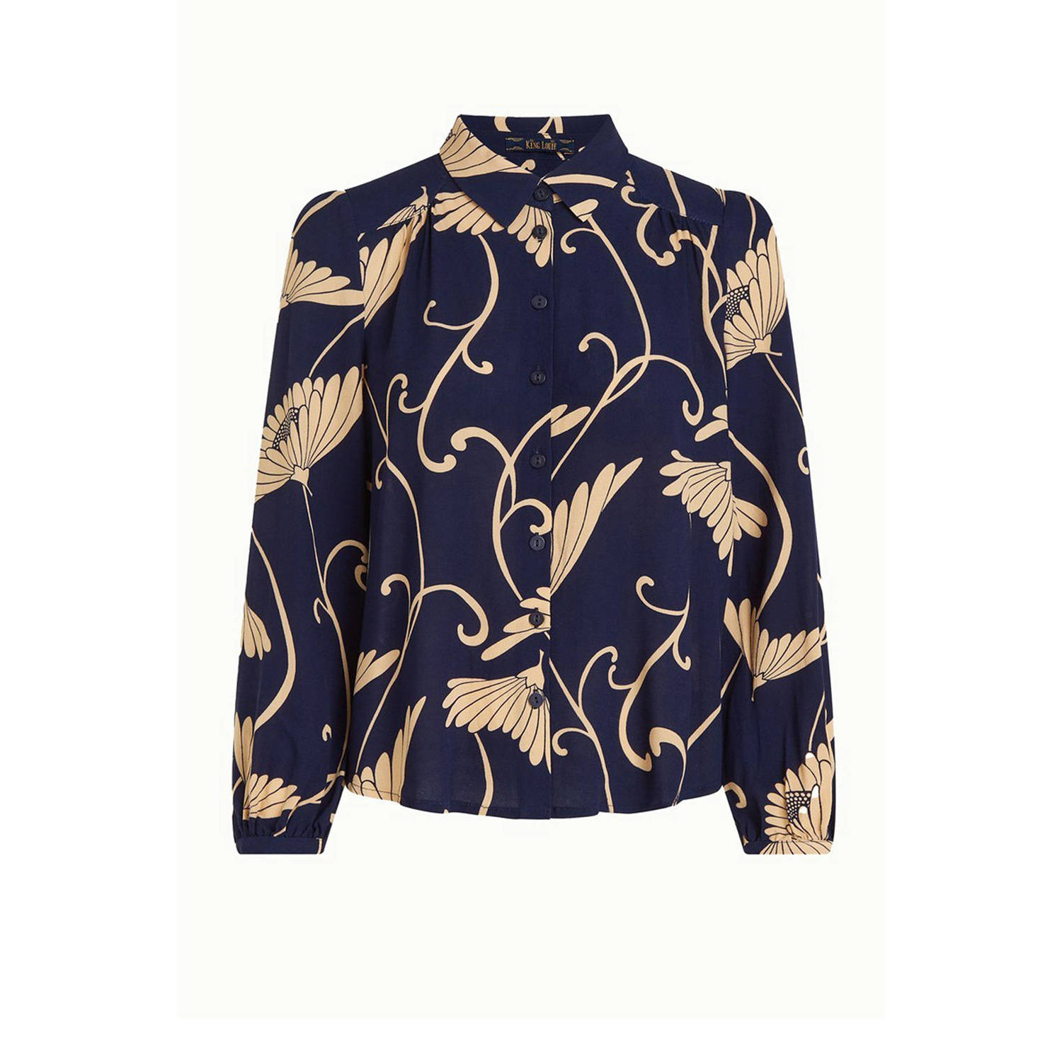 King Louie gebloemde blouse Carina Blouse Pixy donkerblauw creme