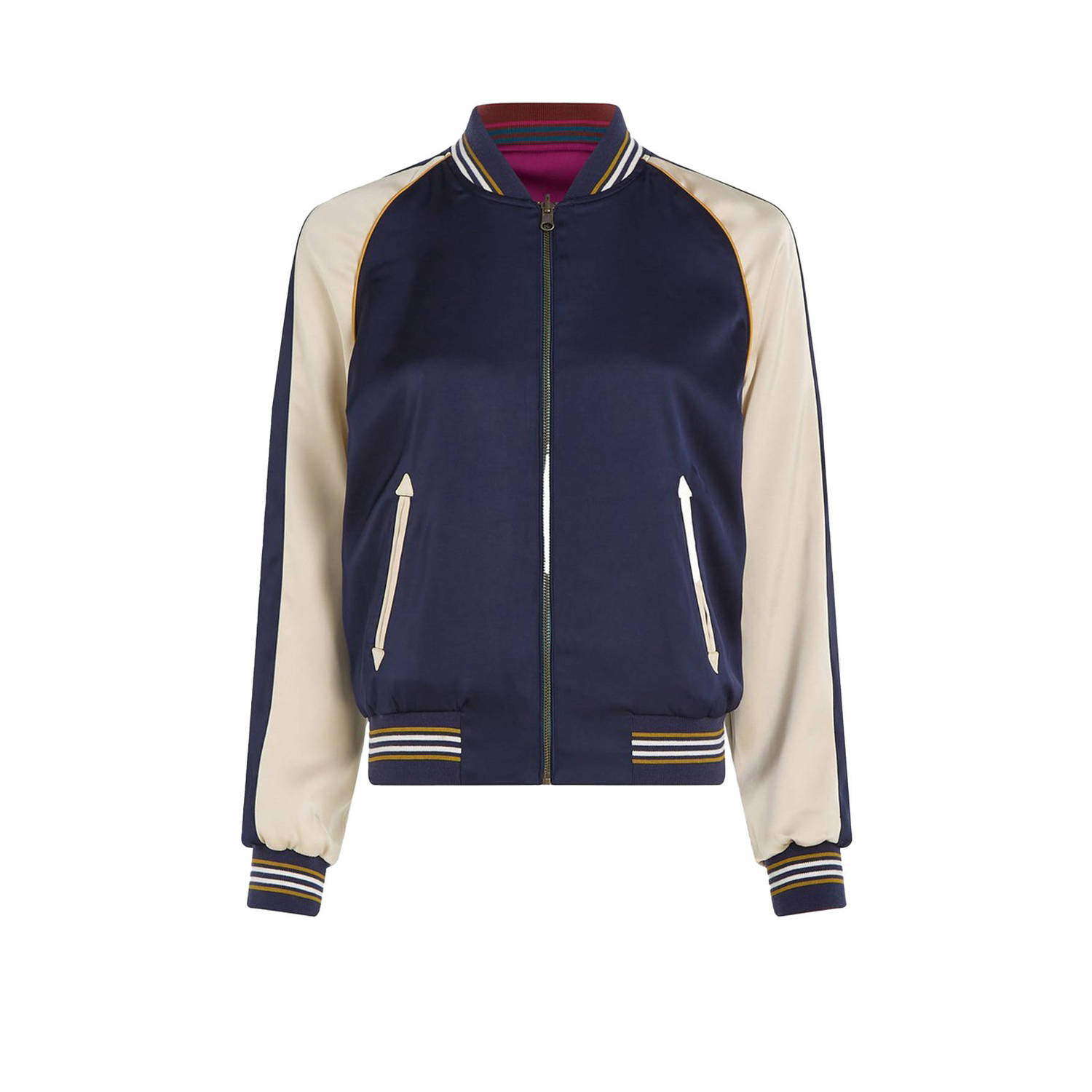 King Louie satijnen jasje Bomber Jacket Monka donkerblauw creme