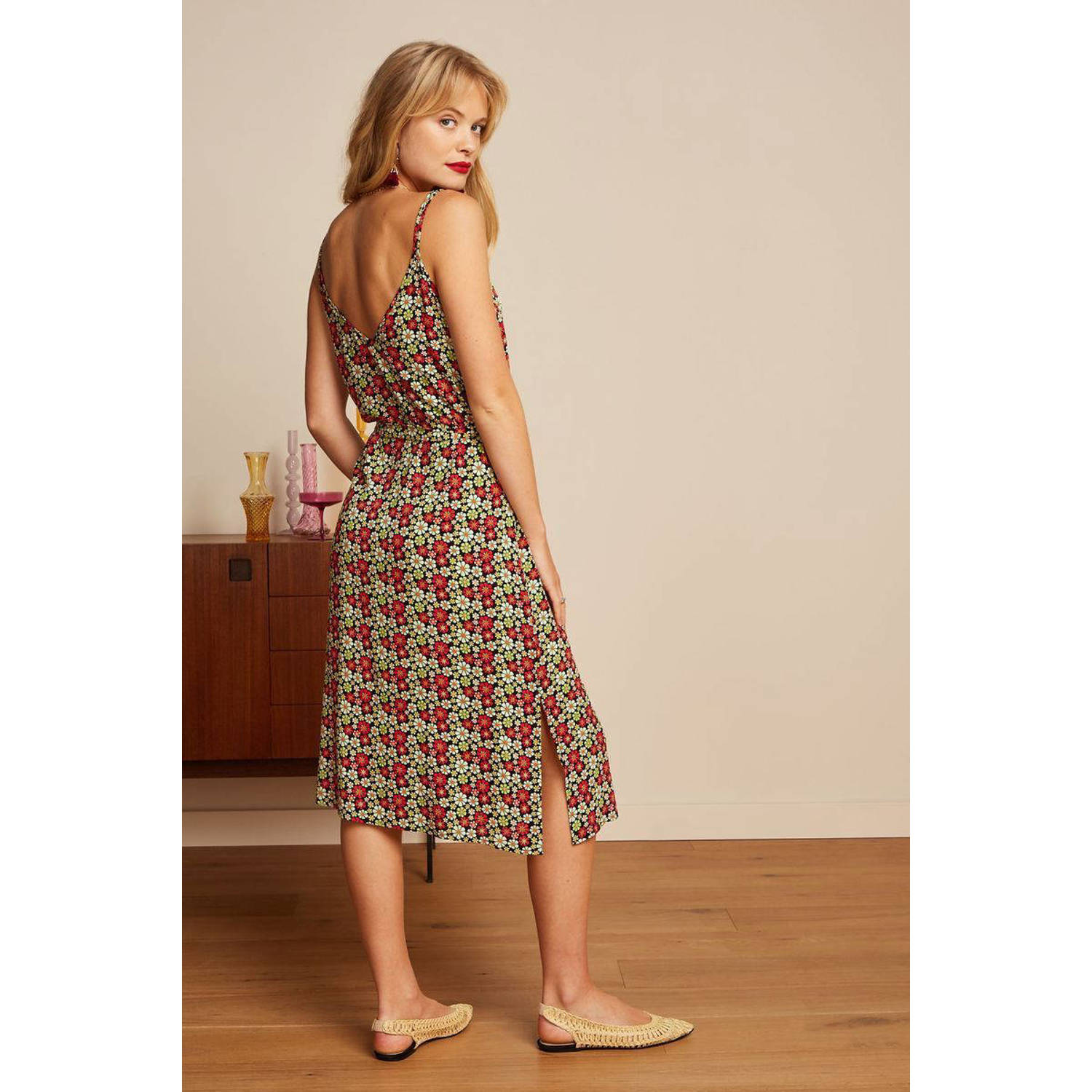 King Louie jurk met all over print en ceintuur rood groen