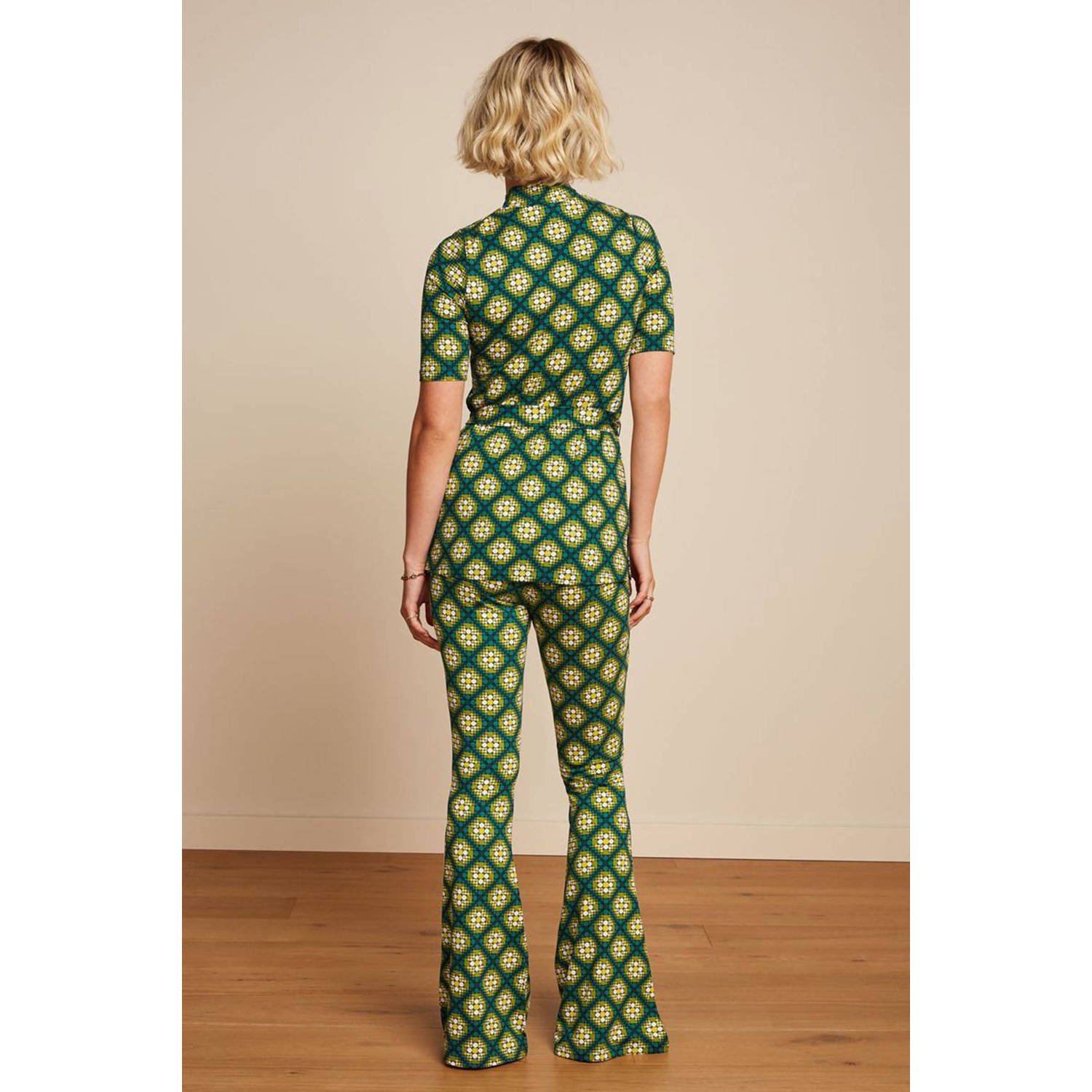 King Louie flared broek Border Flared Pants Kirby met all over print groen