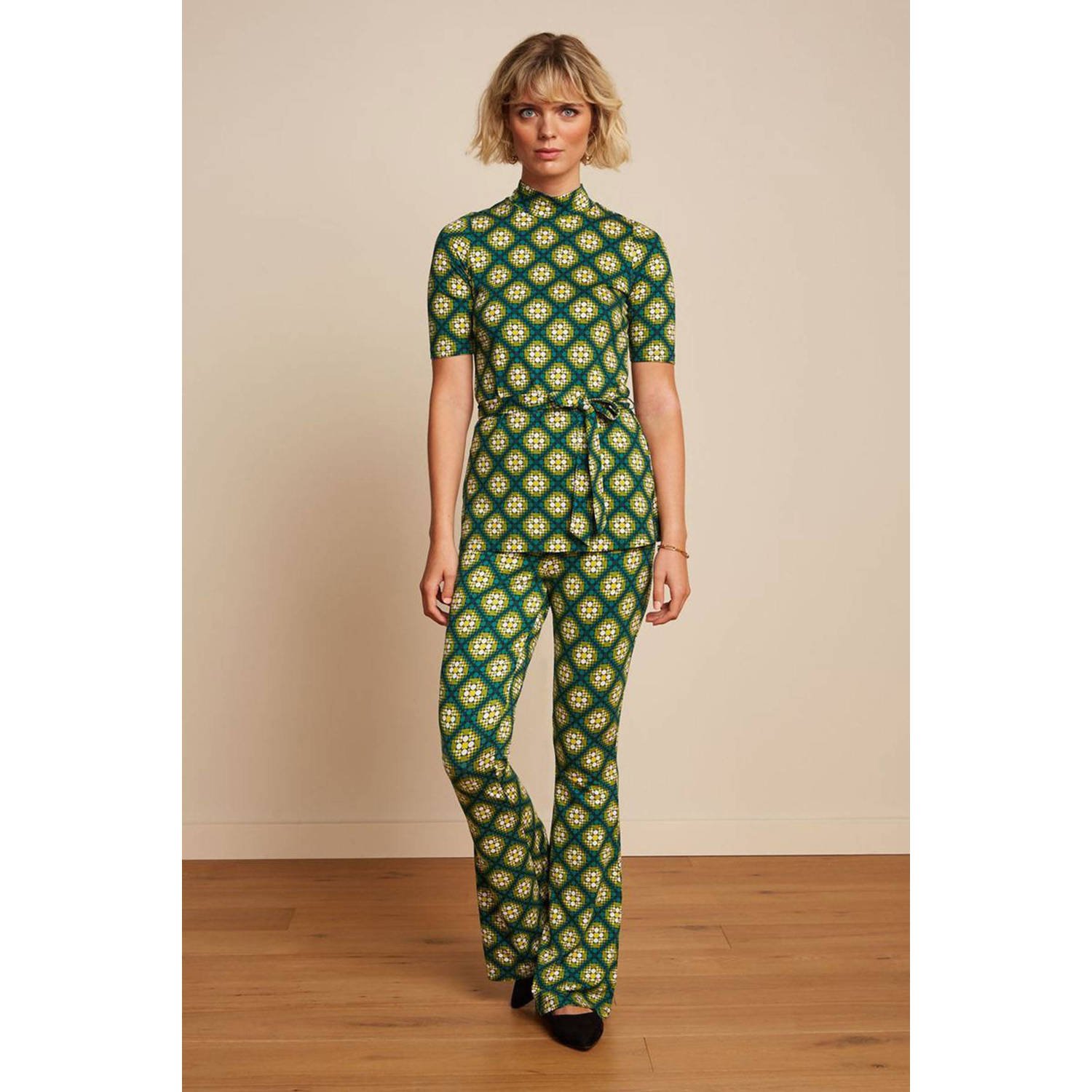 King Louie flared broek Border Kirby met all over print groen