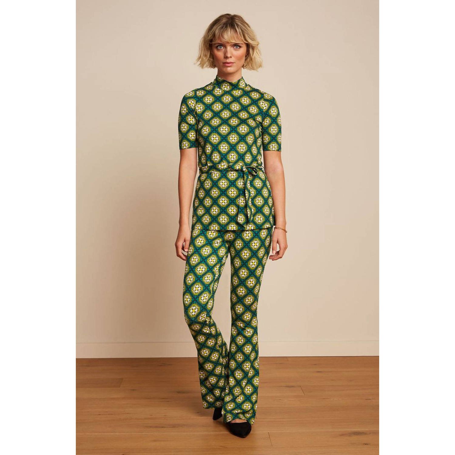 King Louie flared broek Border Flared Pants Kirby met all over print groen