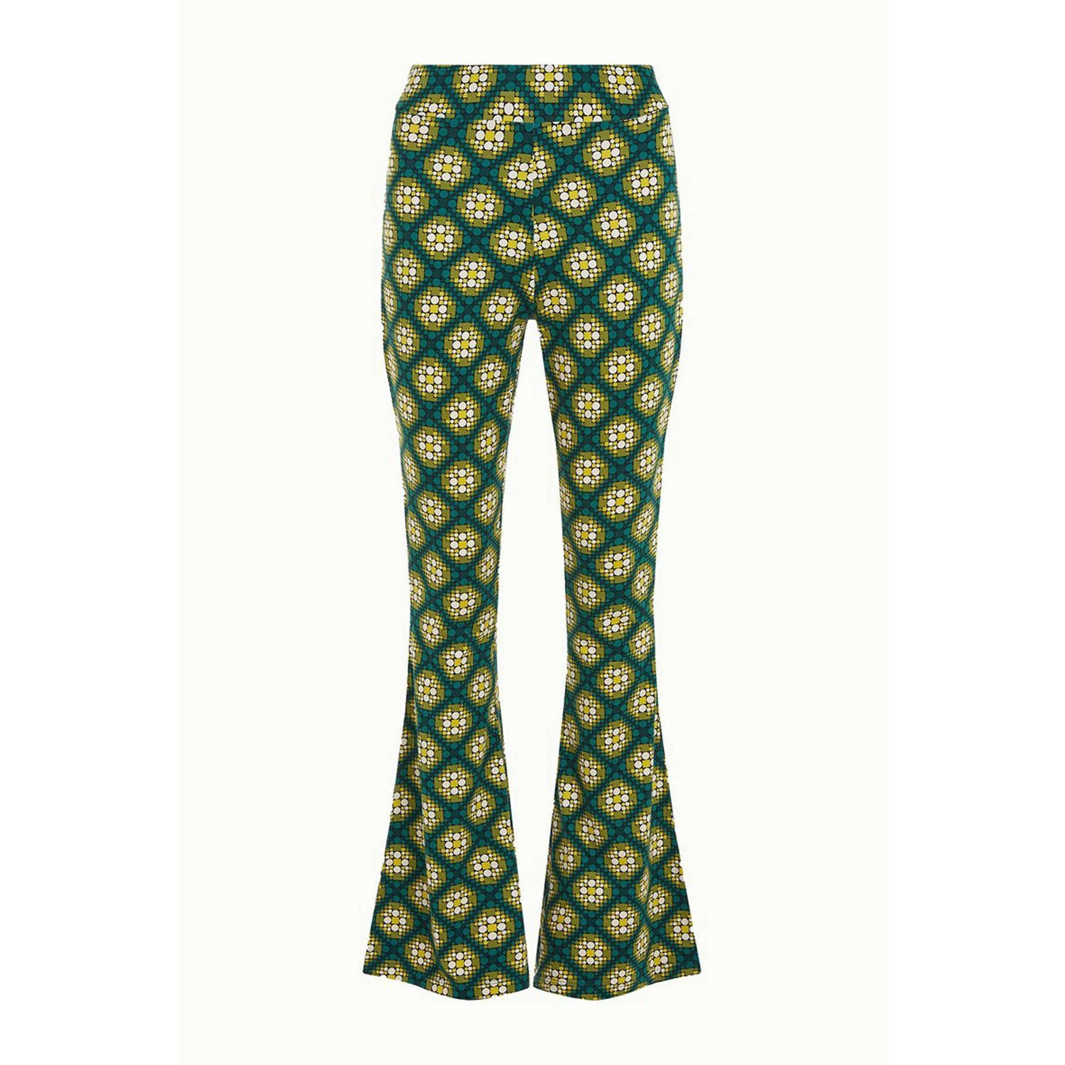 King Louie flared broek Border Flared Pants Kirby met all over print groen