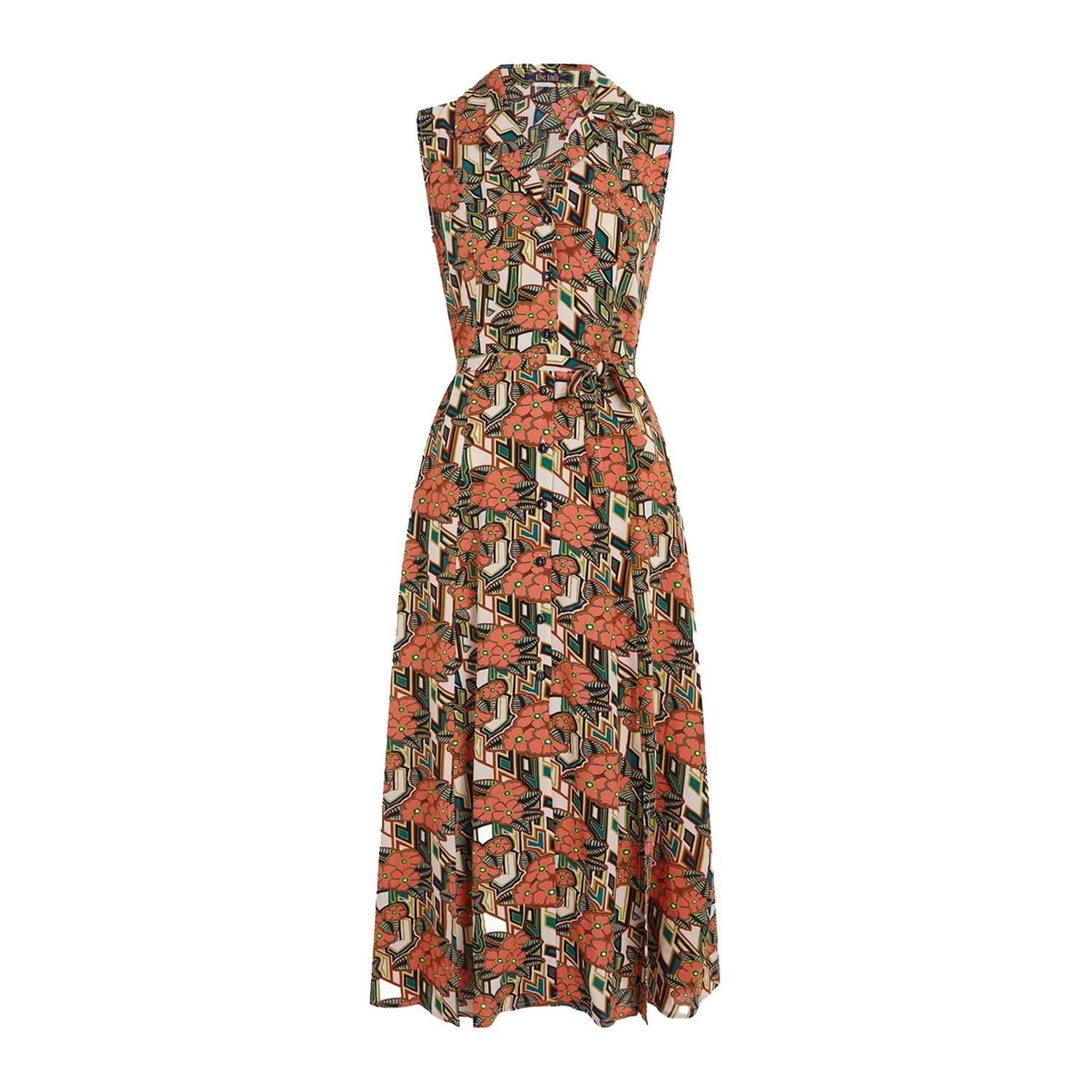 King Louie maxi blousejurk Violante Dress Ryder met all over print oranje groen wit