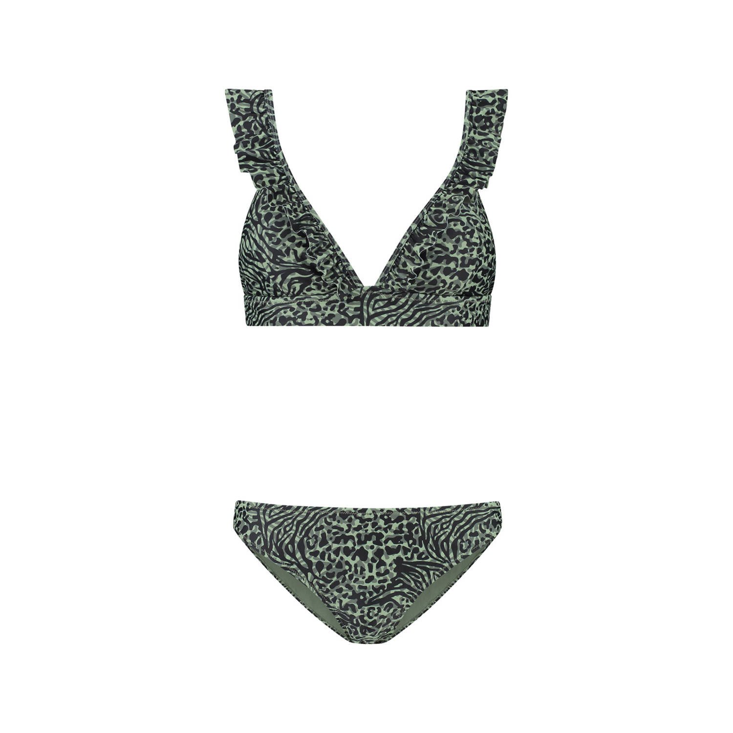 Shiwi voorgevormde triangel bikini Bobby met ruches groen zwart