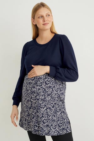 zwangerschapssweater met all over print donkerblauw