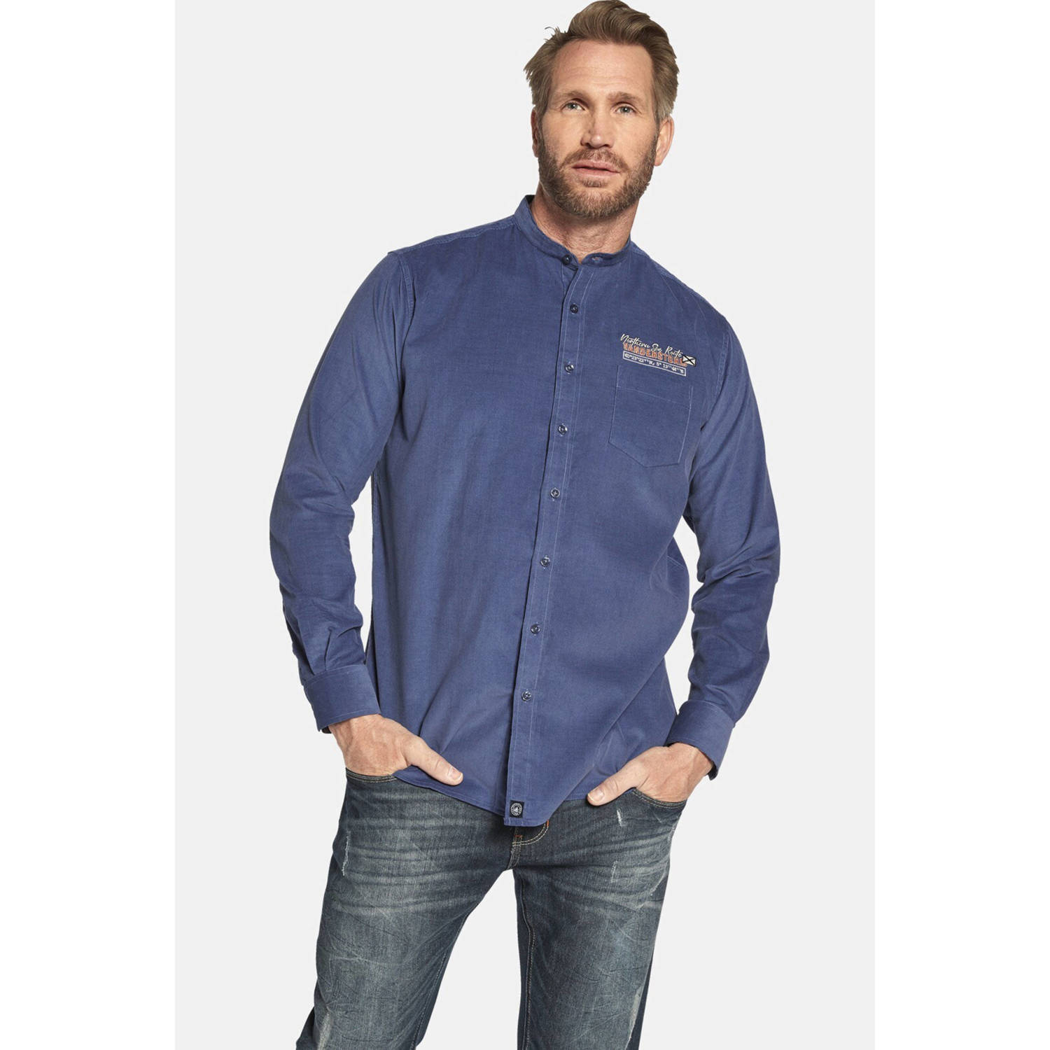 Jan Vanderstorm +FIT Collectie loose fit overhemd STORVEN Plus Size donkerblauw