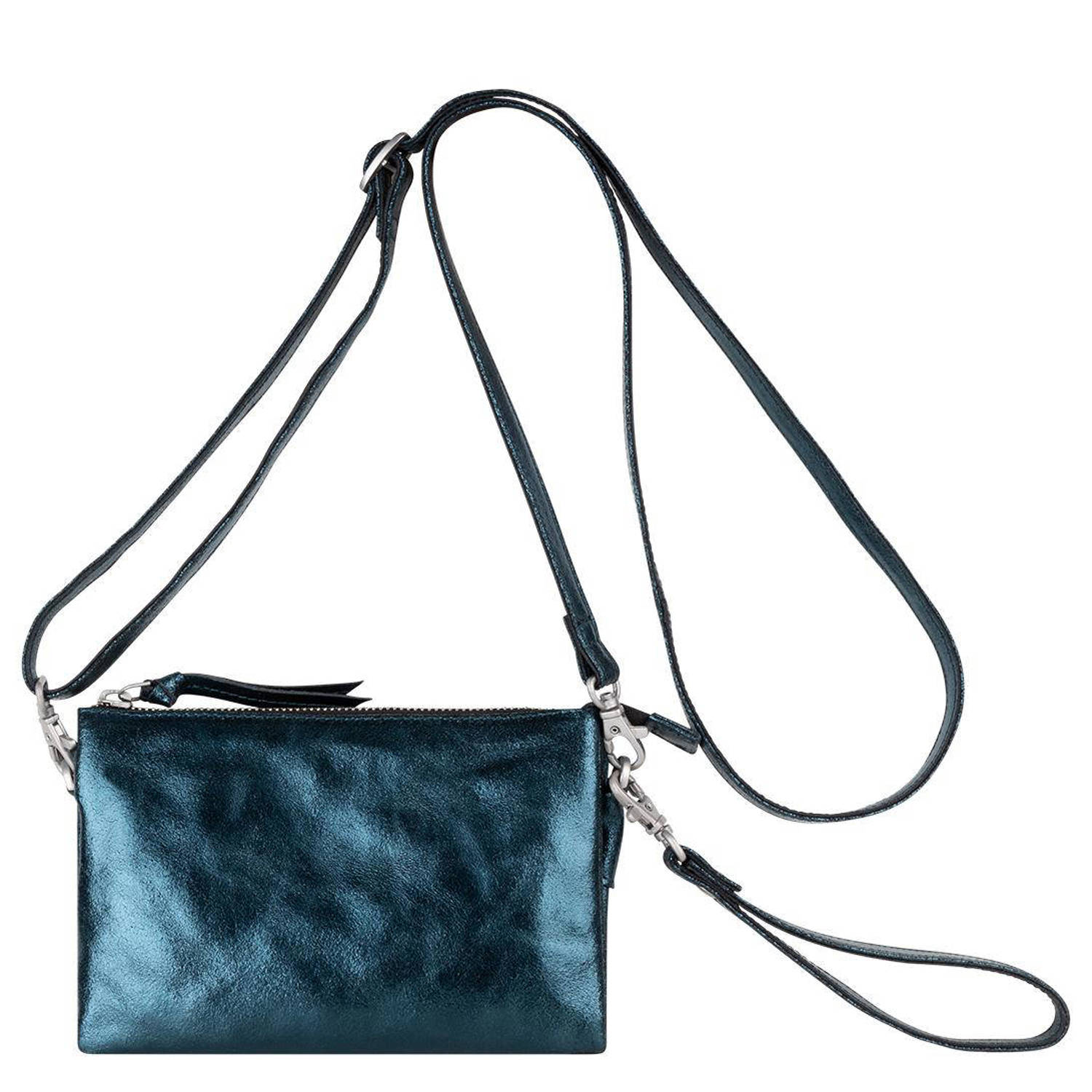 Legend metallic leren crossbody tas Como blauw