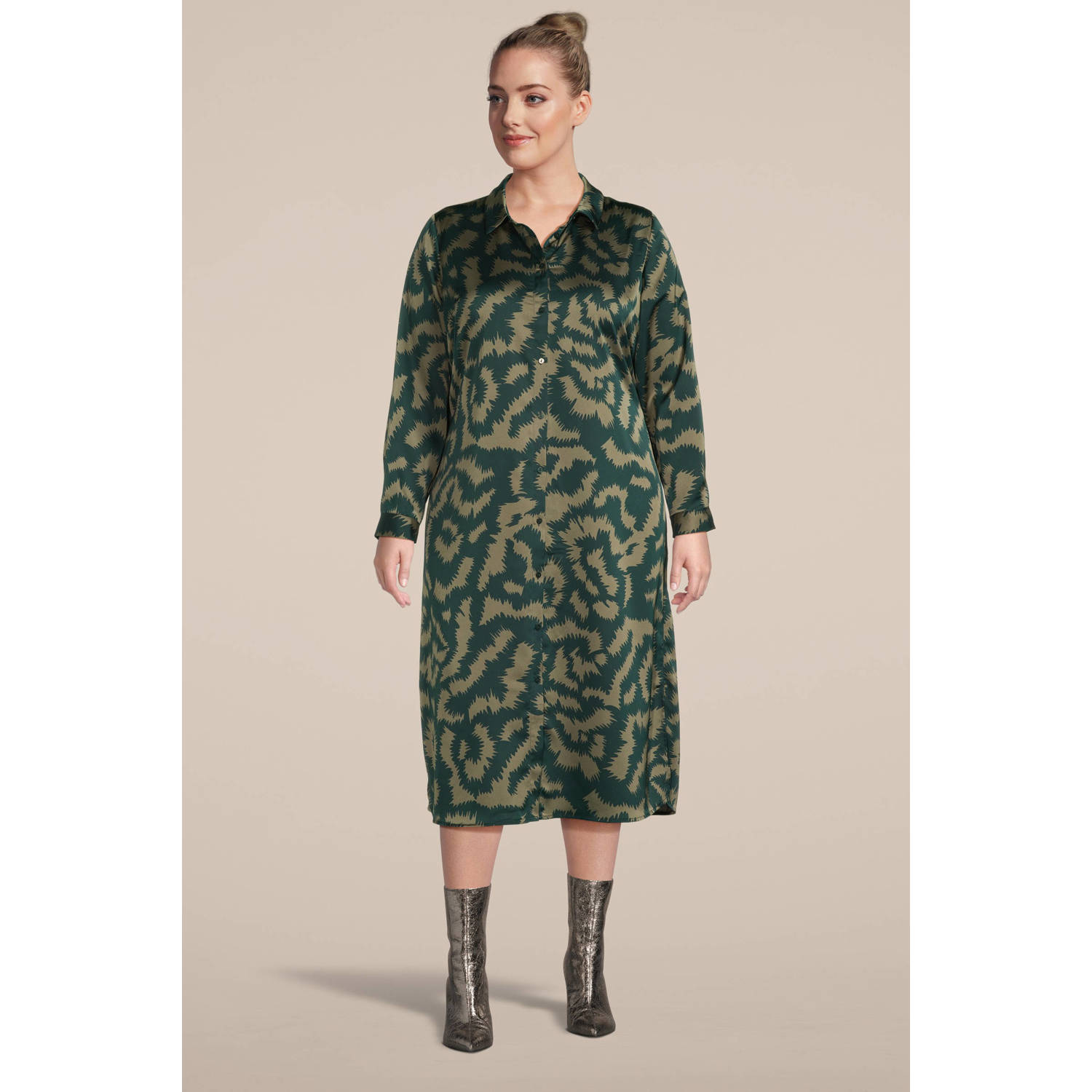 EVOKED VILA satijnen blousejurk VIZOE met all over print groen