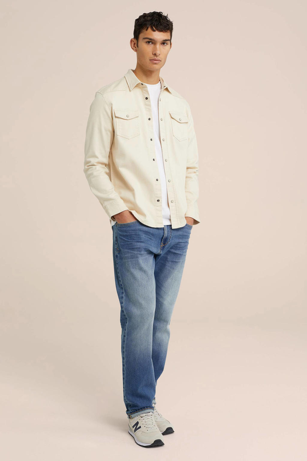 WE Fashion Blue Ridge slim fit denim overhemd new ivory