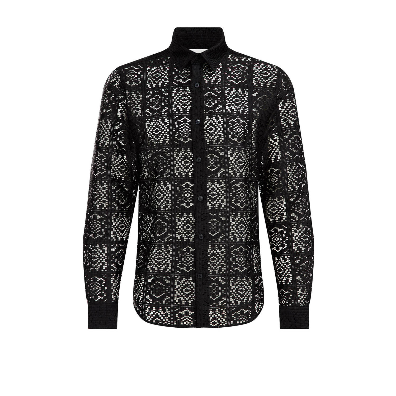 WE Fashion regular fit crochet overhemd black uni