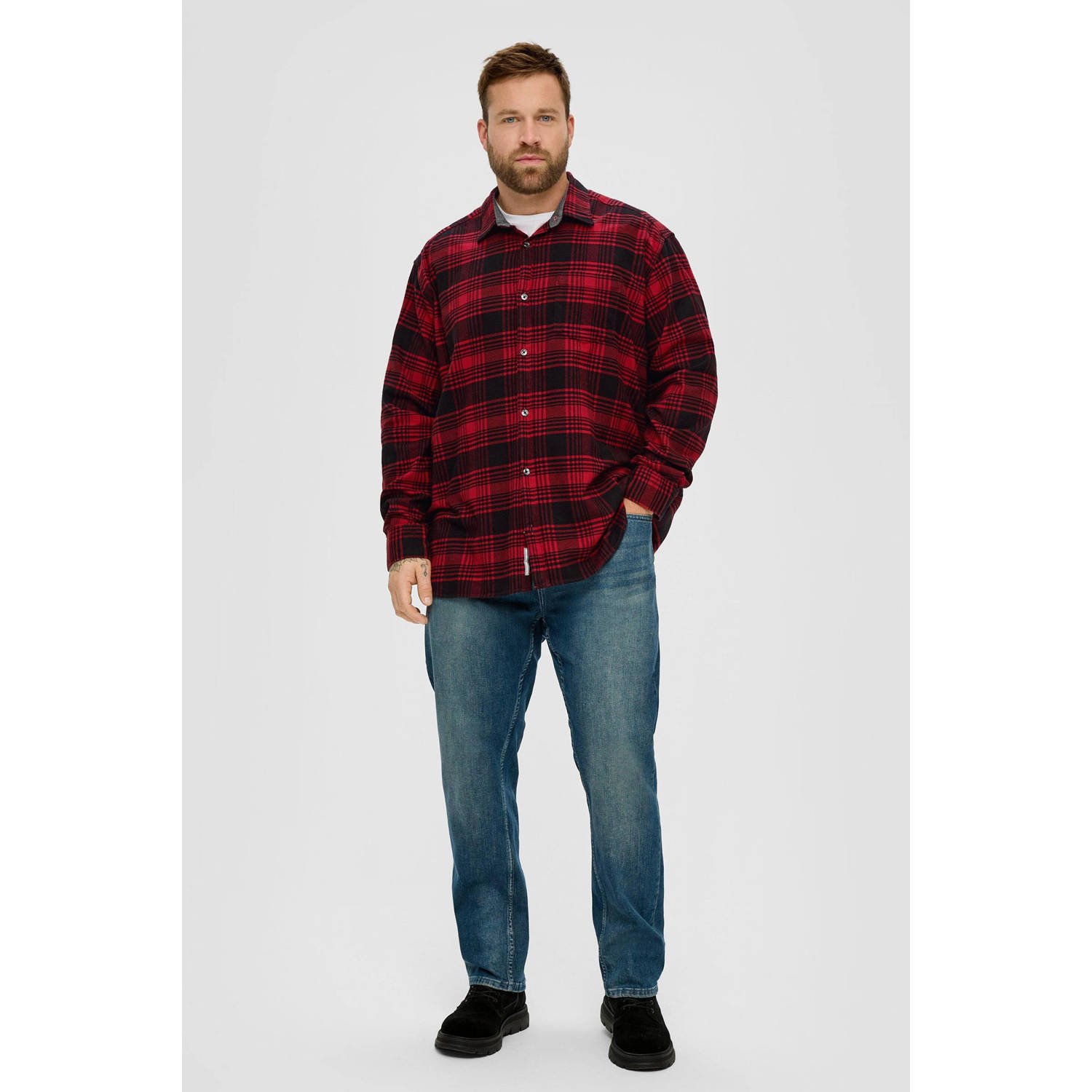 s.Oliver Big Size geruit regular fit overhemd Plus Size rood