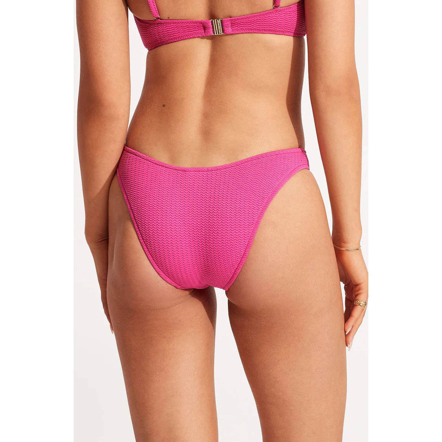 Seafolly high leg bikinibroekje met ribstructuur roze