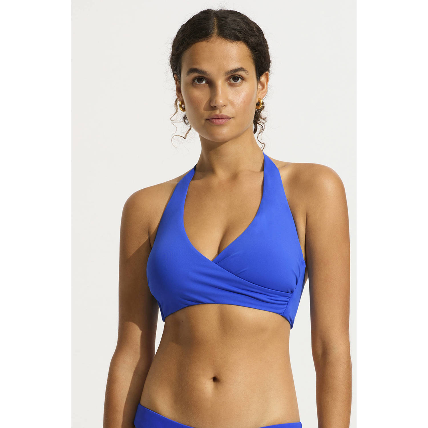 Seafolly voorgevormde halter bikinitop E-cup blauw