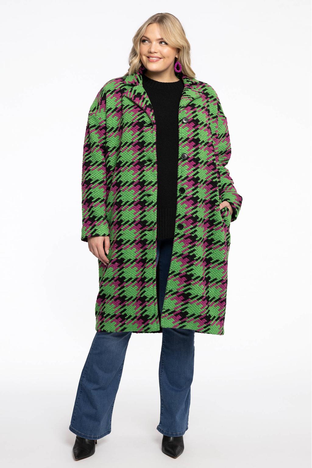 YOEK geruite jas Plus Size met wol - groen